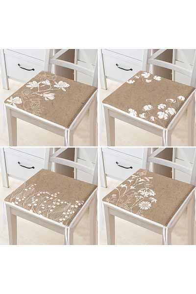Realhomes 4-Piece Modern Zippered Chair Cushion Set with White Floral Patterns on Colorful Floor