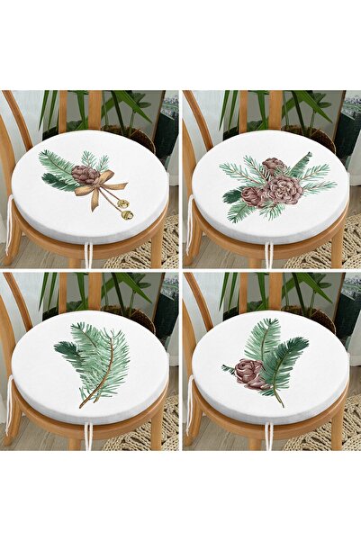 Realhomes 4'lü Kozalaklı Yaprak Tasarımlı Dijital Baskılı Modern Yuvarlak Fer...