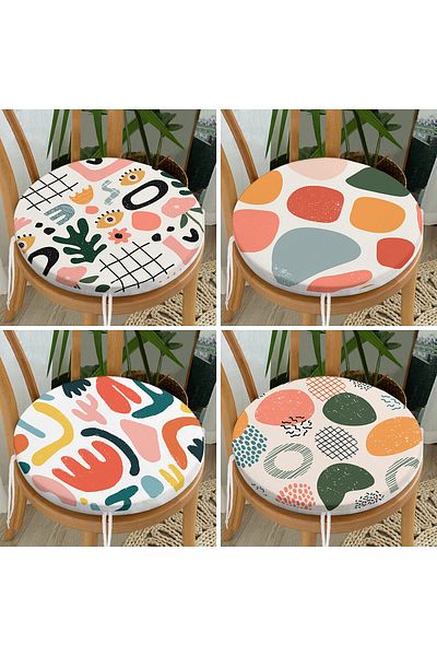 Realhomes Set of 4 Abstract Patterned Special Designed Round Zippered Chair Cushions