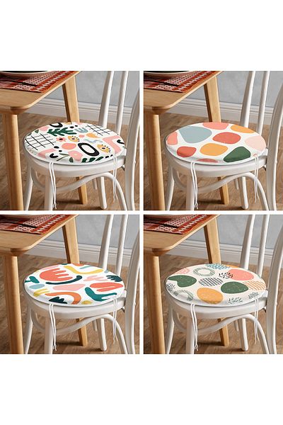 Realhomes Set of 4 Abstract Patterned Special Designed Round Zippered Chair Cushions