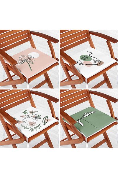 Realhomes Set of 4 Zippered Chair Cushions with Onedraw Figure and Flower Design