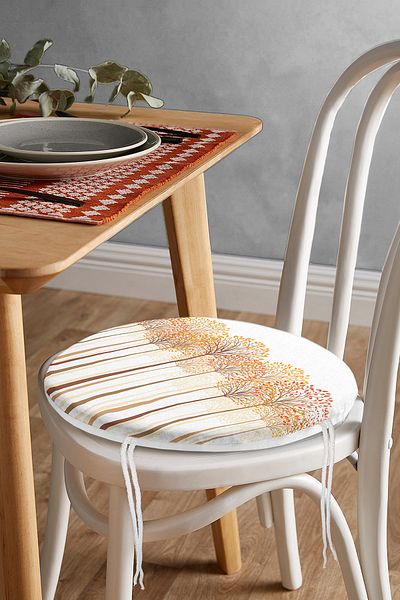 Realhomes Digital Printed Modern Round Zippered Chair Cushion with Abstract Tree and Leaf Figures