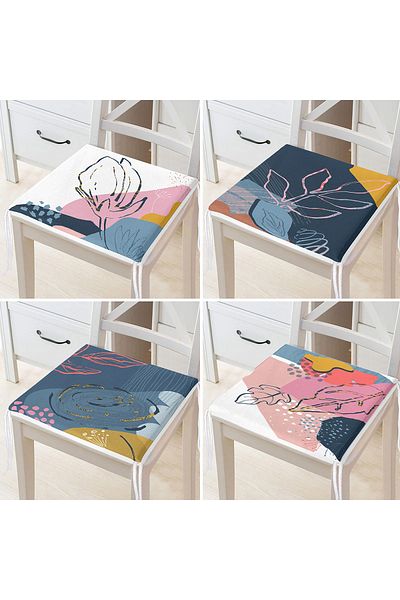 Realhomes Set of 4 Colorful Bohemian Leaf Drawing Special Design Zippered Chair Cushions