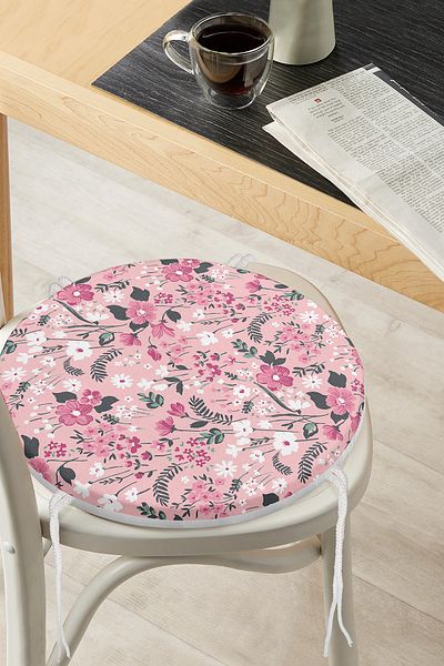 Realhomes Flower Themed Digital Printed Round Zippered Chair Cushion