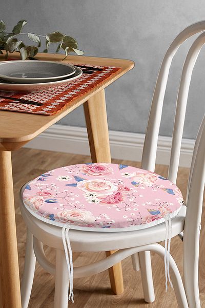 Realhomes Powder Themed Cross Stitch Digital Printed Round Zippered Chair Cushion
