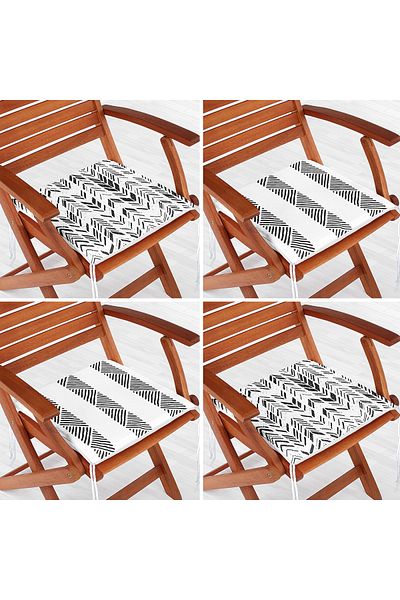 Realhomes Set of 4 Black and White Scandinavian Motif Zippered Chair Cushions