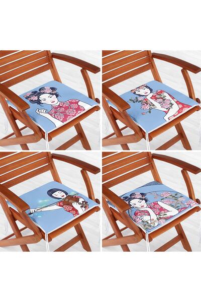 Realhomes Набір з 4 синіх подушок для стільців із застібкою-блискавкою та мот...