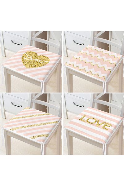 Realhomes 4-Piece Colorful Modern Zippered Chair Cushion Set with Gold Detail and Love Lettering on the Floor