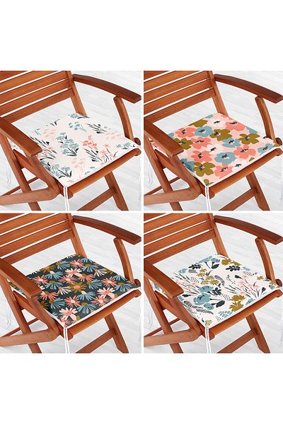 Realhomes 4-Piece Colorful Floral Patterned Modern Zippered Chair Cushion Set on the Floor