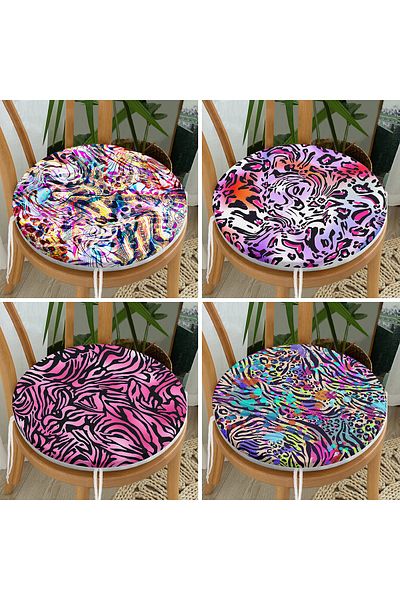 Realhomes Set of 4 Colorful Leopard Patterned Round Zippered Chair Cushions