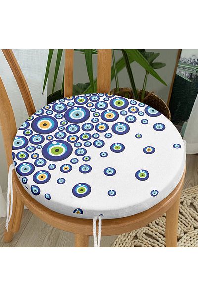 Realhomes Digital Printed Modern Round Zippered Chair Cushion with Evil Eye Bead Motif