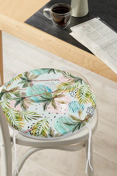 Realhomes Пальмовий малюнок Кругла подушка для стільця на блискавці