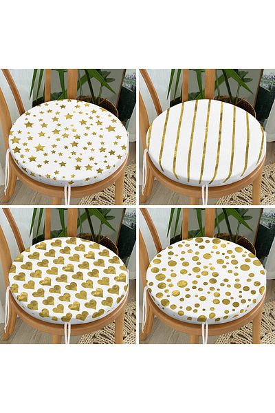 Realhomes 4-Piece Modern Round Zippered Chair Cushion Set with Gold Detail on White Background
