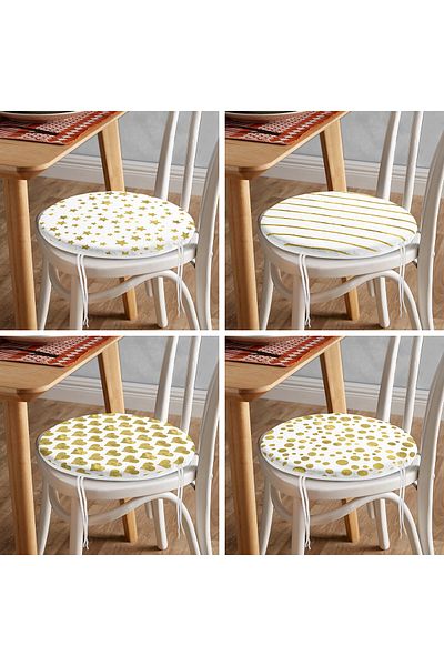 Realhomes 4-Piece Modern Round Zippered Chair Cushion Set with Gold Detail on White Background