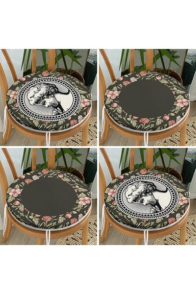 Realhomes 4-Piece Ethnic Floral Special Designed Digital Printed Modern Round Zippered Chair Cushion Set