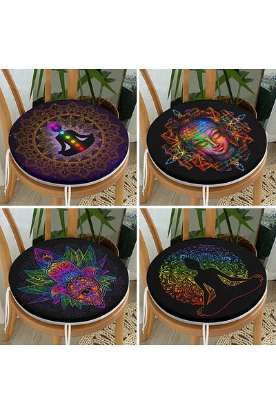 Realhomes 4-Piece Far East Yoga Design - Colorful Round Chair and Cushion Set