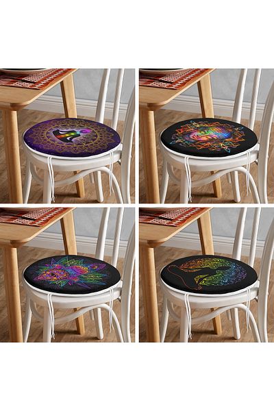 Realhomes 4-Piece Far East Yoga Design - Colorful Round Chair and Cushion Set