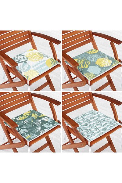 Realhomes 4-Piece Colorful Modern Zippered Chair Cushion Set with Leaf Pattern on the Floor