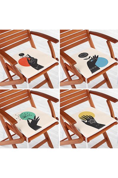Realhomes 4-Piece Floral Designed Hand Motif Digital Printed Modern Zippered Chair Cushion Set