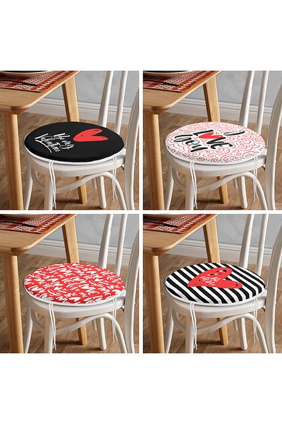 Realhomes 4-Piece Valentine's Day Concept Special Design Modern Combination Round Zipper Chair Cushion Set