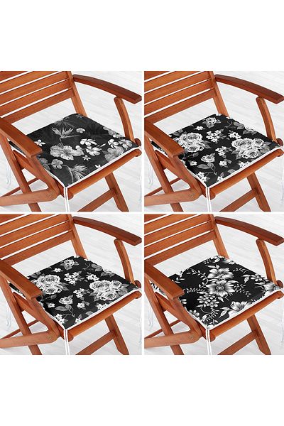Realhomes 4-Piece Modern Zippered Chair Cushion Set with Flower Pattern on Black Floor