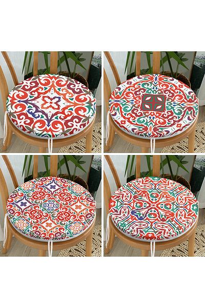 Realhomes 4-Piece Modern Round Zippered Chair Cushion Set with Tile Pattern on White Background
