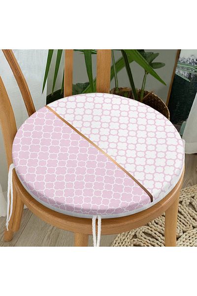 Realhomes Pink & White Ogea Patterned Digital Printed Modern Round Zippered Chair Cushion