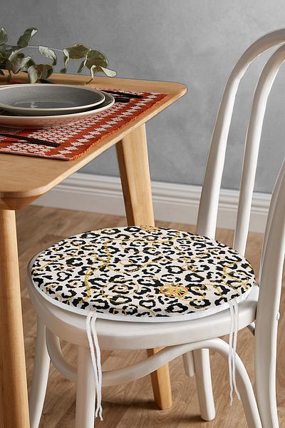 Realhomes Zebra Patterned Gold Detailed Modern Round Zippered Chair Cushion