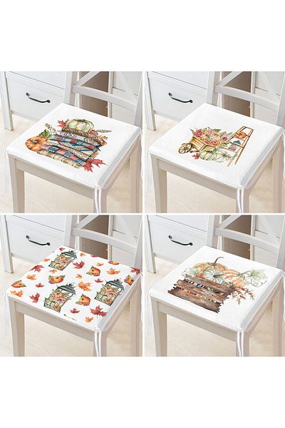 Realhomes 4-Piece Pumpkin & Fruits Special Design Digital Printed Modern Zippered Chair Cushion Set