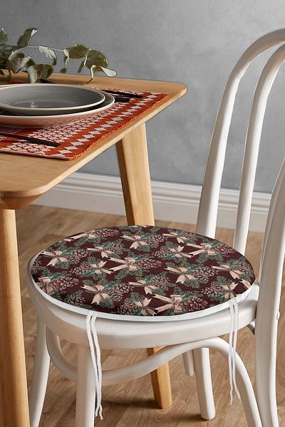Realhomes Digital Printed Round Zippered Chair Cushion with Coffee Floor Pinecone Design