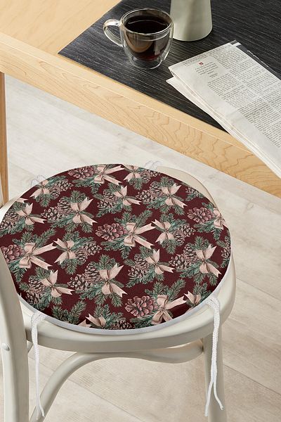Realhomes Digital Printed Round Zippered Chair Cushion with Coffee Floor Pinecone Design
