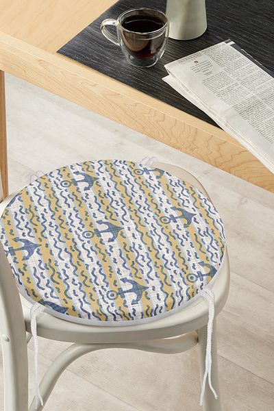 Realhomes Sailor Motif Anchor Patterned Round Zippered Chair Cushion