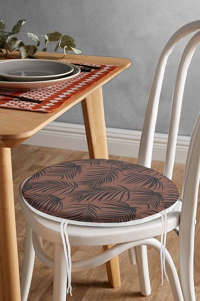 Realhomes Brown Floor Black Feather Design Round Zippered Chair Cushion
