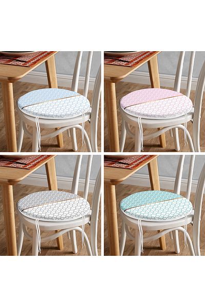 Realhomes 4-Piece Colorful Ogea Design Digital Printed Round Zippered Chair Cushion Set