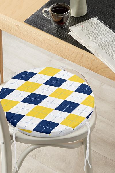 Realhomes Diamond Patterned Digital Printed Modern Round Zippered Chair Cushion on White Background