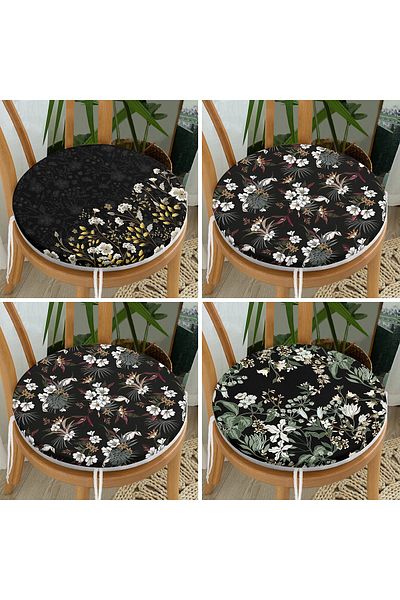 Realhomes 4-Piece Modern Round Zippered Chair Cushion Set with Flower Pattern on Black Floor