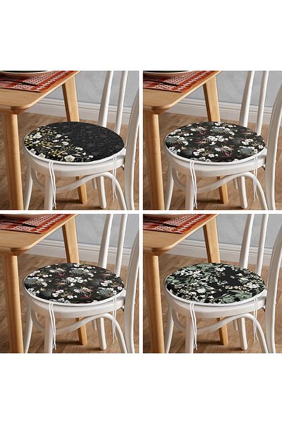Realhomes 4-Piece Modern Round Zippered Chair Cushion Set with Flower Pattern on Black Floor
