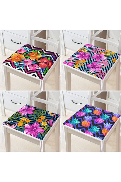 Realhomes Set of 4 Geometric Floor Colorful Tropical Flowers Zippered Chair Cushions