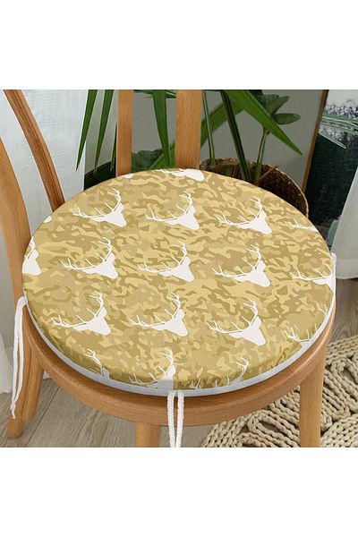 Realhomes Digital Printed Modern Round Zippered Chair Cushion with Deer Pattern on Gold Floor