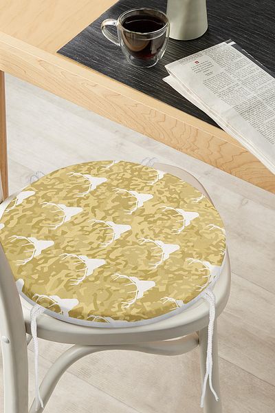 Realhomes Digital Printed Modern Round Zippered Chair Cushion with Deer Pattern on Gold Floor