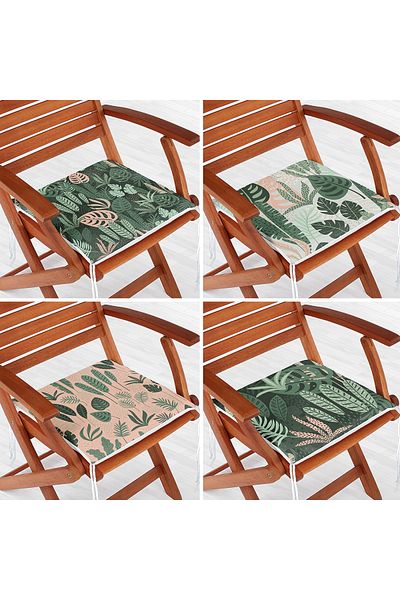 Realhomes 4-Piece Colorful Modern Zippered Chair Cushion Set with Leaf Pattern on the Floor