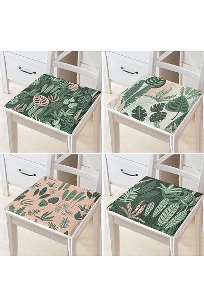 Realhomes 4-Piece Colorful Modern Zippered Chair Cushion Set with Leaf Pattern on the Floor