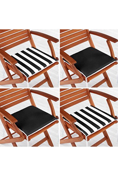 Realhomes Σετ 4 μαξιλαριών καρέκλας με φερμουάρ μονόχρωμο ασπρόμαυρο ριγέ