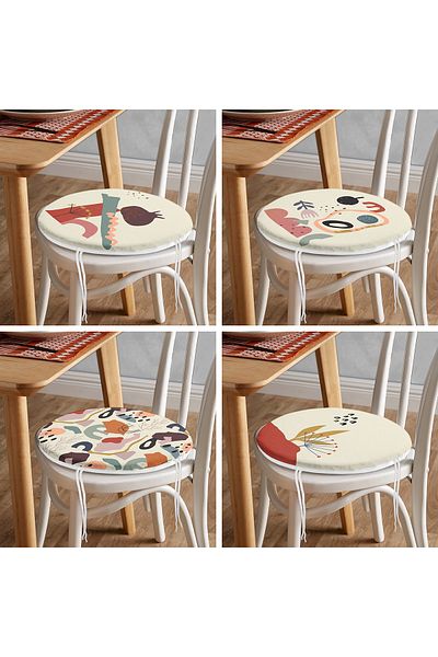 Realhomes Set of 4 Special Designed Round Zippered Chair Cushions with Onedraw Motif