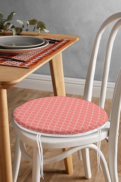 Realhomes Orange Geometric Sequin Patterned Digital Printed Round Zippered Chair Cushion