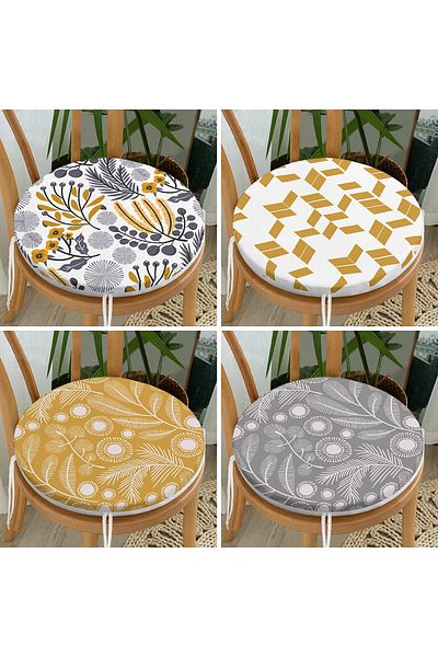 Realhomes Set of 4 Tropical Flowers Soft Color Special Design Round Zippered Chair Cushions