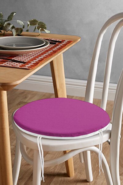 Realhomes Mor Renkli Dijital Baskılı Yuvarlak Fermuarlı Sandalye Minderi