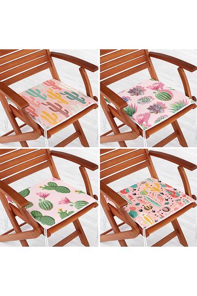 Realhomes 4-Piece Modern Zippered Chair Cushion Set with Cactus Pattern on Colorful Floor