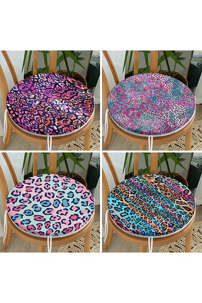 Realhomes Set of 4 Colorful Leopard Patterned Round Zippered Chair Cushions