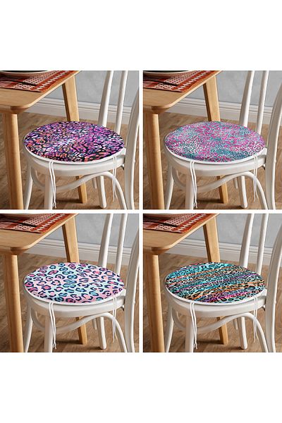 Realhomes Set of 4 Colorful Leopard Patterned Round Zippered Chair Cushions